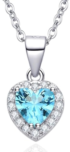 Dada Gioielli - Collana Cuore 9mm Punto Luce Argento 925 Con Zirconi Brillanti Catenina 45+5cm (Azzurro Acquamarina)