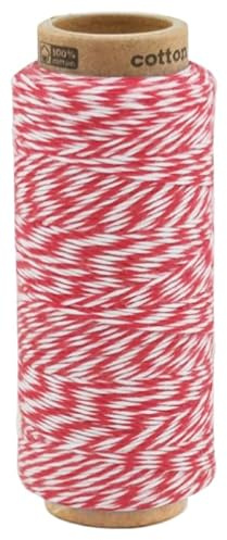 fuwi Baumwollkordel 1 mm - Bäckergarn, Makramee & Geschenkband - 100% neue Baumwolle, matt und farbecht, 100 Meter (1016 Weiß - Rot)