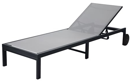 MOMMA HOME Tumbona de Jardín Exterior Reclinable – 5 Posiciones, con Ruedas de Aluminio, Textilene Transpirable, Plegable para Piscina y Terraza, 196x65x30,5/83 cm – Color Gris Antracita