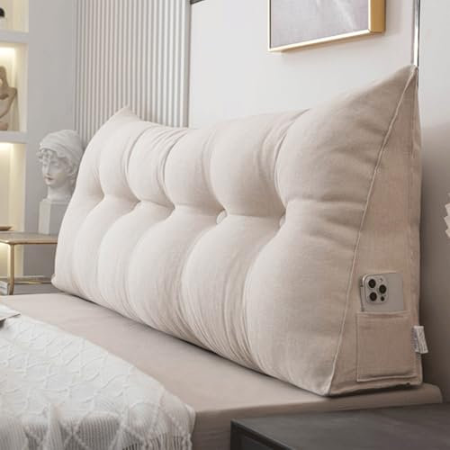 Generisch Rückenkissen Bett, Lang Keilkissen Kopfteil Lesekissen Für Bett Und Sofa Hohen Rückenkissen, Bequemes Wandkissen Rückenlehnenkissen Mit Abnehmbarem Lordosenstützkissen,Beige,200X50X20CM