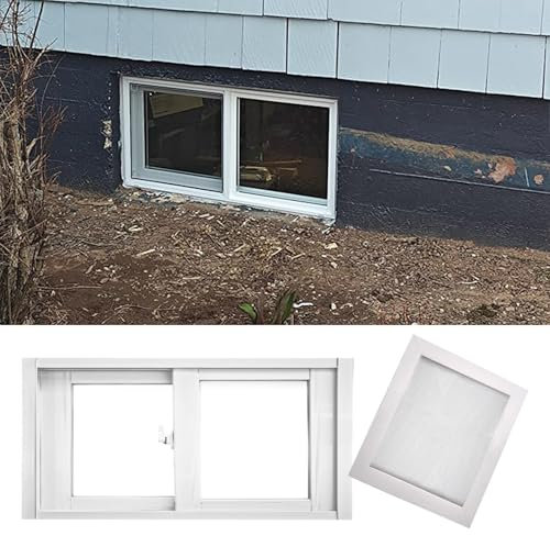 Klarglas-Kellerfenster mit Lüftungsgitter für Belüftung, Doppelscheibe, horizontales Schiebefenster, Ersatz für Hausschuppen, Wohnmobil und Hühnerställe (111,8 x 45,7 cm)
