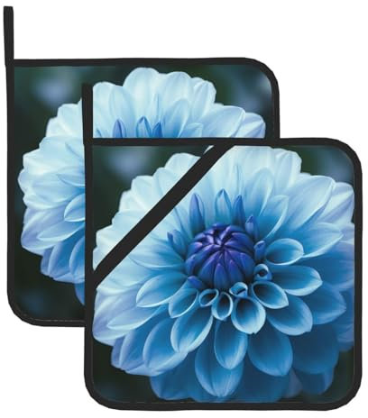 2 soportes para ollas para cocina, resistentes al calor, almohadillas calientes de flores de dalia azul para encimeras, soportes para ollas de horno, para cocinar, hornear, cocina, salvamanteles