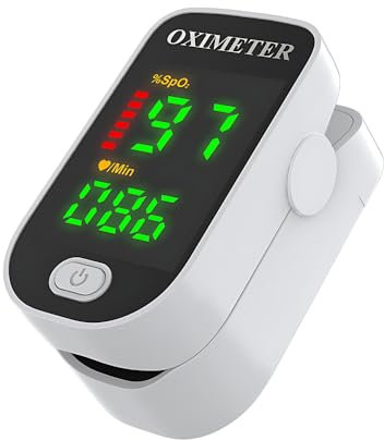 Oxygen Monitor Finger Adults, Pulse Oximeter with Large LED Display, Accurate and Fast Measurement, Blood Oxygen Saturation Monitor & Pulse Rate Monitor, Oximeter for Home Use (White)