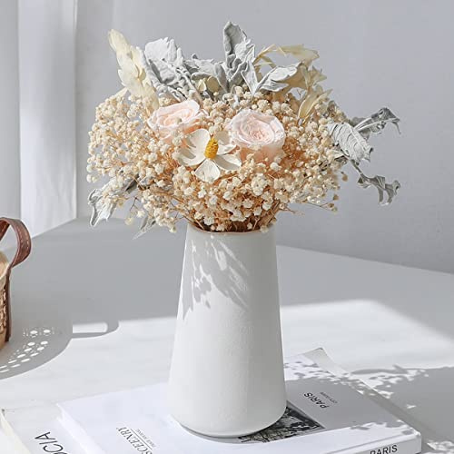 TONZN Bouquet de fleurs artificielles avec vase, bouquet de fleurs séchées, convient pour la maison, la fête de mariage, le festival, la décoration d'imitation