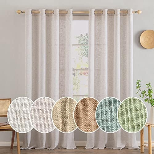 MIULEE Gardinen Leinen mit ösen Halbtransparent Vorhänge Natural 235x140 cm | 2er Set, Leinenoptik Modern Voile Ösenvorhang, für Wohnzimmer Kinderzimmer Raumteiler, schlaufenvorhang