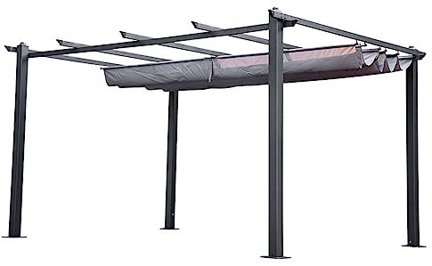 CMOLVUR Pergola d'extérieur rétractable avec pare-soleil - Cadre en alliage d'aluminium pour jardin, porche, arrière-cour, gris, 3 x 4 m