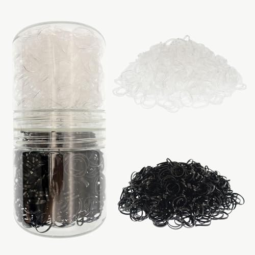1500 Pcs Mini Hair Rubber Bands, Black & Clear Rubber Hair Bands for Women and Girls Hair Braids, Non-slip Hair Elastic Hair Ties