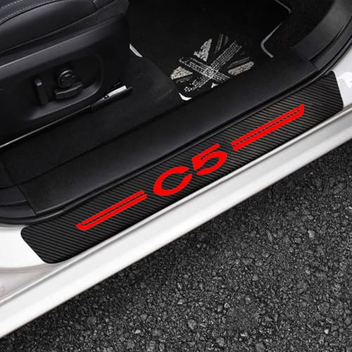 KLHYWEN 4 Pièces Bande de Protection de Seuil de Porte de Voiture pour Citr-oen C5, Accessoires de Décoratives d'autocollants Anti-Rayures en Fibre Carbone,Red