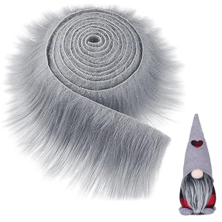 Kunstfell Zum Basteln,Stoff Flauschiges 5x150cm Plüsch Stoff,Meterware Wichtel Bart Zum Basteln,Furry Dekofell Precut Langhaarplüsch für DIY Zwergenbart Weihnachtsmannhaar Basteldekoration(Grau)