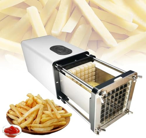 Annuod Cortador de Patatas eléctrico automático, Cortador de Patatas Fritas eléctrico, Picador de Verduras Profesional(Silver)