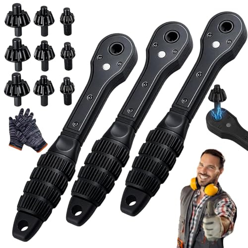 Knubbuf 2 in 1 Drill Chuck Ratchet Spanner, Ratchet Drill Chuck Key Wrench with Three Gears, Universal Double Head Chuck Key Replacement Tool for Electric Drills & Power Tools (3pcs)