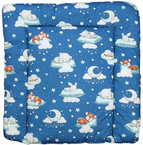 TupTam Baby Wickeltischauflage mit Baumwollbezug Gemustert, Farbe: Schlafende Baby Tiere/Dunkelblau, Größe: 70 x 50 cm