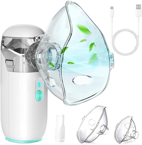 3JG® Nebulizador para Bebe Niños Adultos, Nebulizador Portátil para Adultos y Niños, Silencioso, con 2 Máscaras y Boquilla, inhalador Con Mango para uso Doméstico y de Viaje, con cable USB