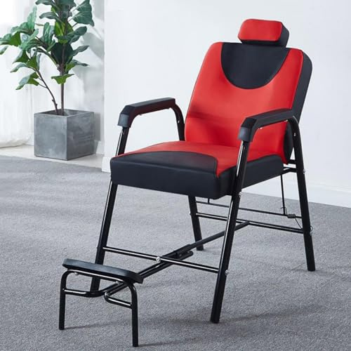 Dalumian Poltrona da barbiere idraulica reclinabile, poltrona da parrucchiere con poggiatesta poltrona per attrezzature estetiche seduta o reclinabile per shampoo (altezza regolabile: 75-98 cm)(Red)