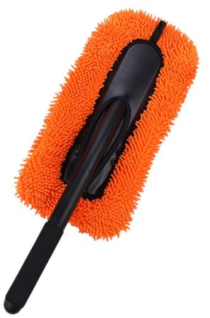 JEWEDECO Plumero para Coche de Chenilla Naranja Mango Largo, Adecuado para Eliminar Polvo y Limpiar Zonas Difíciles en Coche, Cocina y Oficina