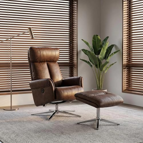 Hoclauho Fernsehsessel mit Hocker, Relaxsessel mit Liegefunktion, TV Sessel mit Liegefunktion, Sessel drehbar in Lederoptik für Wohnzimmer und Schlafzimmer (Braun)