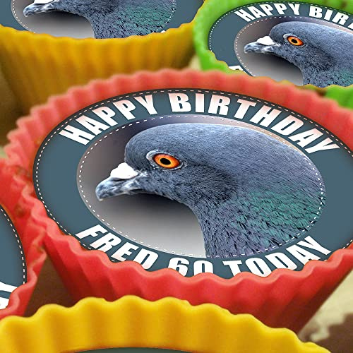 Pigeon - 20 x 5cm Personalised Edible Cupcake Toppers on Premium Icing