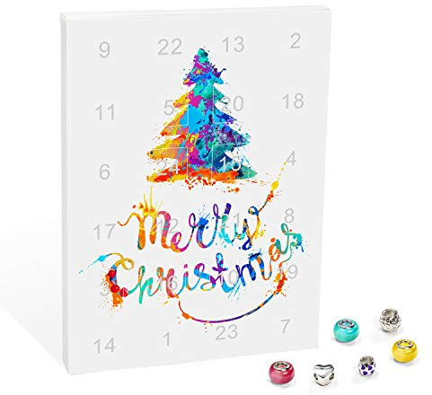 VALIOSA Merry Christmas Mode-Schmuck Adventskalender 2025 mit Halskette, Armband + 22 individuelle Perlen-Anhänger aus Glas & Metall, Geschenkidee für Mädchen, bunt, 24-teilig (1 Set)
