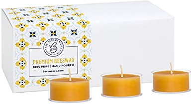 The Beeswax Co Tea light Beeswax Candles - Natural Honey Scented - For Home - Long-Lasting & Eco-Friendly - Cotton Wick - Slow Burning - Hand Poured Pure Organic Bees Wax - Set of 24 Tealights (Clear)