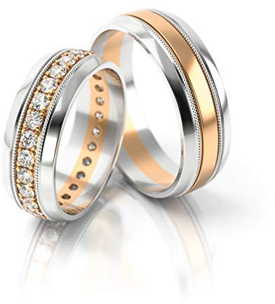 JC GOLD Trauringe - Rotgold Weißgold Eheringe Bicolor inklusive Steine und Gravur im Paarpreis PL181 (18 Karat (750) Bicolor)