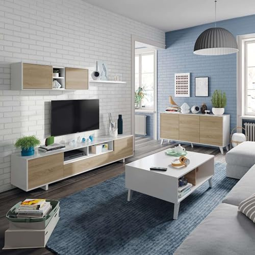 Miroytengo Conjunto Salón Comedor Estilo Moderno Mueble Modular Televisión Mesa Centro Elevable Aparador
