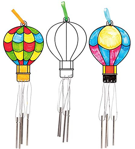 Baker Ross AT677 Hot Air Balloon Colour in Wind Chime Decorations Suncatcher - Pack of 4, Stained Glass Effect for Children to Make and Display