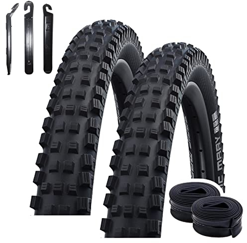 2 x Schwalbe Magic Mary BikePark Addix Fahrrad Reifen E-50 Schwarz 62-584 (27.5 x 2.40) + 2 Schwalbe Schläuche DV19 inkl. 3 Reifenheber