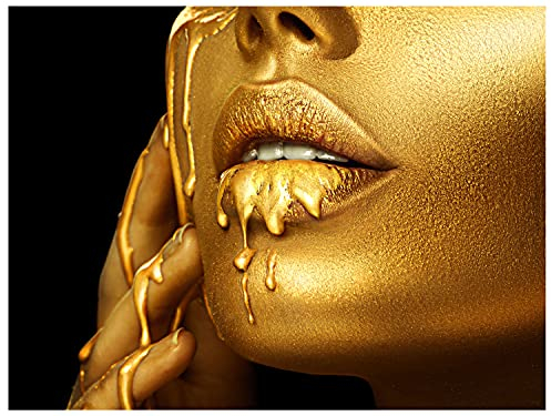 wandmotiv24 Deko Wandbild aus Acrylglas, Größe 120x90cm, Querformat, Gold Collection, Frau in Gold, Lippen, goldene Farbe, Dekoration Wohnung modern, Deko, Acryl, Wanddeko Schlafzimmer M0076