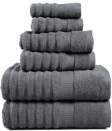 LANE LINEN Towels Set - 6 Piece Cotton Towels for Bathroom - Super Soft, Durable & Highly Absorbent - 2 Bath, 2 Washcloths, 2 Hand Towels - Oeko TEX Certified, Zero Twist Tech & Hotel Quality - Grey