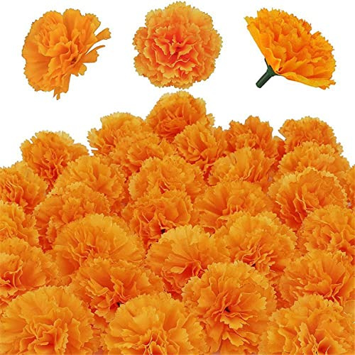 N+B 30 PCS Artificielle Faux Souci Fleurs Soie Tissu Soucis Ensemble De Décoration, Orange Oeillet Fleurs Décorations pour Les Fêtes de Toile de Fond de Festival Indien