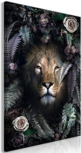 murando - Wandbilder Tier 60x90 cm Vlies Leinwandbild 1 tlg Kunstdruck modern Wanbilder XXL Wanddekoration Design Wand Bild Löwe Afrika Farn Blumen Gesicht Porträt g-C-10013-b-a
