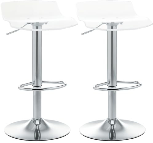 HOMCOM 2er-Set Acryl-Barhocker, 360° drehbar, transparent | Modernes Design, Metallbeine, höhenverstellbar, mit Fußstütze