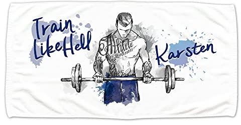 GRAZDesign Badetuch, Duschtuch mit Namen personalisiert, für Kinder und Erwachsene, Zwei Größen (70 x 140 cm, Fitness Mann)
