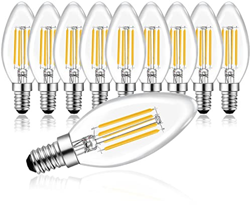 Belaufe Glühbirne E14 LED Kerze Dimmbar, 4W E14 LED, Kerzenform, E14 LED Warmweiss 2700 Kelvin, E14 Edison Vintage LED Filament Lampe, Ersetzt 30 Watt, 10 Stück