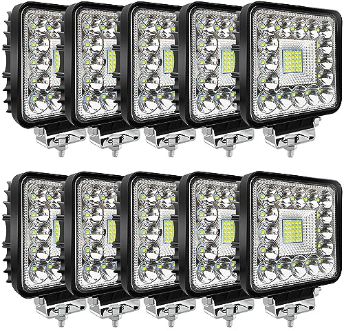 LED Tractor Work Lights, 4 Inch 120W 10000lm LED Pod Lights 12V 24V Cube Off Road Light Square for Service Tow Truck ATV UTV RV RZR Boat Pickup Golf Cart Snow Blower Zero Turn Lawn Mower, 10Pack