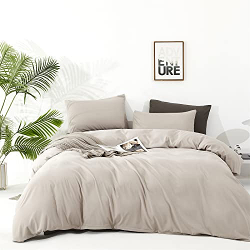 Pureant Bettwäscheset für Queen-Size-Betten, helles Khaki, 3-teilig, einfarbig, Haferflocken, modern, weich, für Damen und Herren, cremefarben, kaffeefarben, helles Taupe, Queen-Size-Bettdecken,