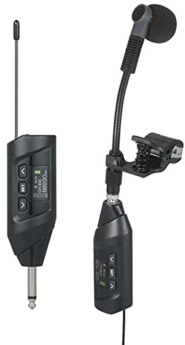 summina Sistema de micrófono inalámbrico UHF para saxofón, pantalla digital, micrófono de clip para saxofón, trompeta, grabación en vivo