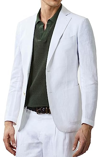 Evoga Uomo Giacca in Lino Sartoriale 100% Made in Italy Elegante (3XL, Bianco)