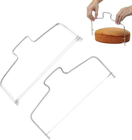 2 Stück Tortenschneider Tortenbodenschneider - Kuchenschneider Edelstahl, Tortensäge Schneidedraht Höhenverstellbar, Backzubehör für Torten zum Schneiden von Kuchen, Broten (32cm)