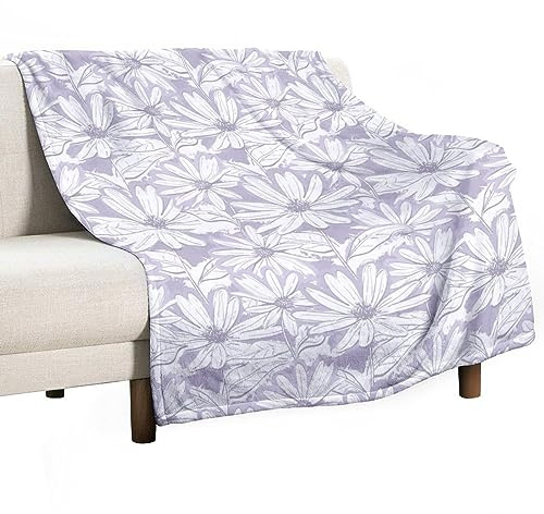 Homeoanimal Lilac Floral Print Throw Blanket 130x150cm, Lightweight Flannel Blanket, Cozy Microfiber Blankets for Couch Sofa Bedroom Decorative