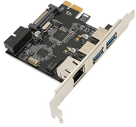 Annadue Tarjeta PCIe USB 3.0, PCIe a 2 Puertos USB 3.0 Tarjeta de Expansión, PCI Express Gigabit LAN a Ethernet RJ45, Super Speed ​​5Gbps PCIe USB Hub Controller Adapter, 15Pin Power Supply