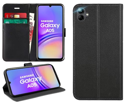For Samsung Galaxy A05 Case Flip Wallet with Card Holder, Magnetic Closure, Kickstand, PU Leather Phone Case Cover 6.6 inch (Black)