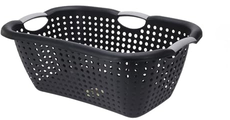 Wäschekorb aus Kunststoff in schwarz - 60 x 40 cm - Tragekorb mit Griffen - Wäschebox Wäschesammler Wäschewanne Einkaufskorb