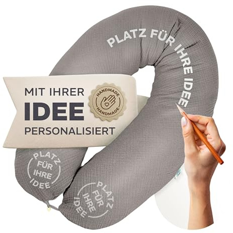 sei Design XXL Stillkissen Seitenschläferkissen - Musselin-Bezug personalisiert mit Namen Geburtsdatum: personalisierte Geschenke zum Geburt Baby Geschenk für Junge & Mädchen