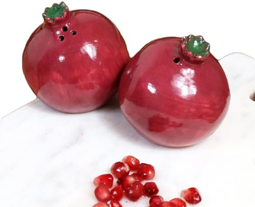 Pomegranate Salt and Pepper Shaker Set Purple Ceramic Kitchen Summer Fruit Cruet