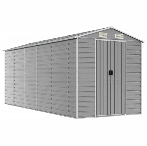 Geräteschuppen Garten Schuppen Metall Schrank Gartenhaus Stahl Schuppen mit Schrägdach und Lüftungsöffnungen, Unterstand Metallschuppen Multifunktionalen, Hellgrau 191x470x198 cm