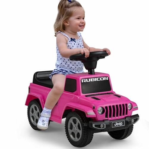 GYMAX Toddler Ride On Car, Licensed Jeep Sit On Toy Cars with Under Seat Storage, Horn & Engine Sound, Outdoor Indoor Kids Foot to Floor Sliding Car for 18-36 Months Boys Girls (Rose Red)