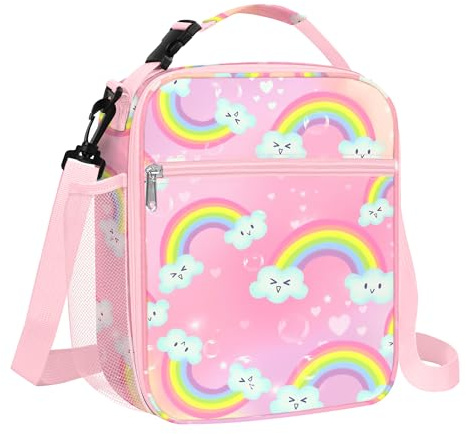 Clastyle Rainbow Insulated Lunch Bag Large Thermal Cooler Bag for Girl Picnic Lunch Box Tote, Rainbow Cloud