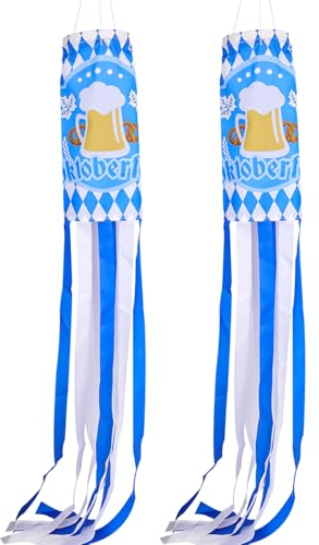GADITIEK Oktoberfest Deko, 2Pcs Bayrische Windsack Flagge Dekorations, Blau und Weiß München Oktoberfest Accessoire für Innen-und Außenbereich Bier Parteien Haus Gärten Bars Zelte Hängende Dekoration