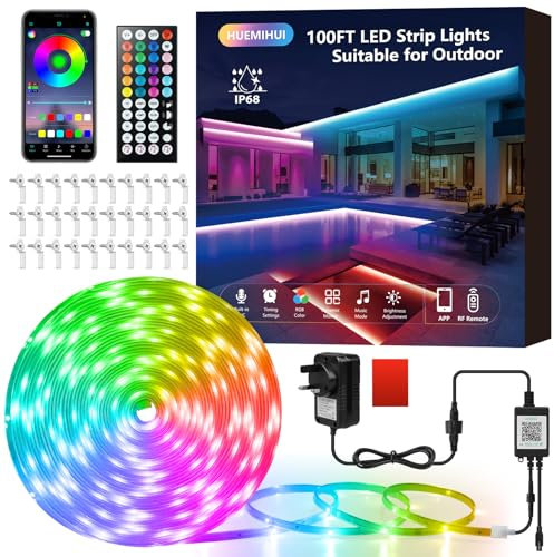 30M Outdoor Waterproof LED Strip Lights, IP68 Ultra Long RGB Color Changing LED Lights with IR Remote & APP, 24V Music Sync Light Strips,Flexible Indoor/Outdoor LED Rope Lights for Garden Terrace